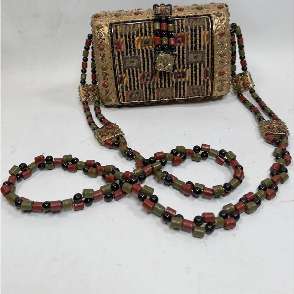 Mary Frances Motif Gold Beaded Jeweled Hard Shell Bag